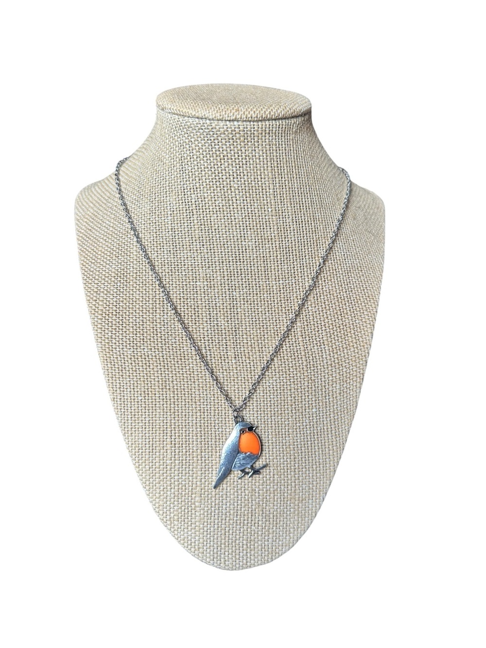 Boho Silver and Orange Accented Bird Pendant Adjustable Necklace